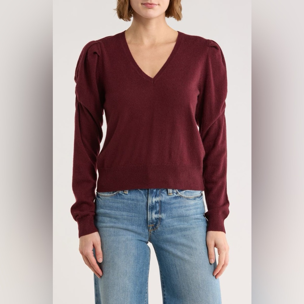 NWT Frame Frankie Pleated Puff Sleeve Cashmere Pullover Sweater